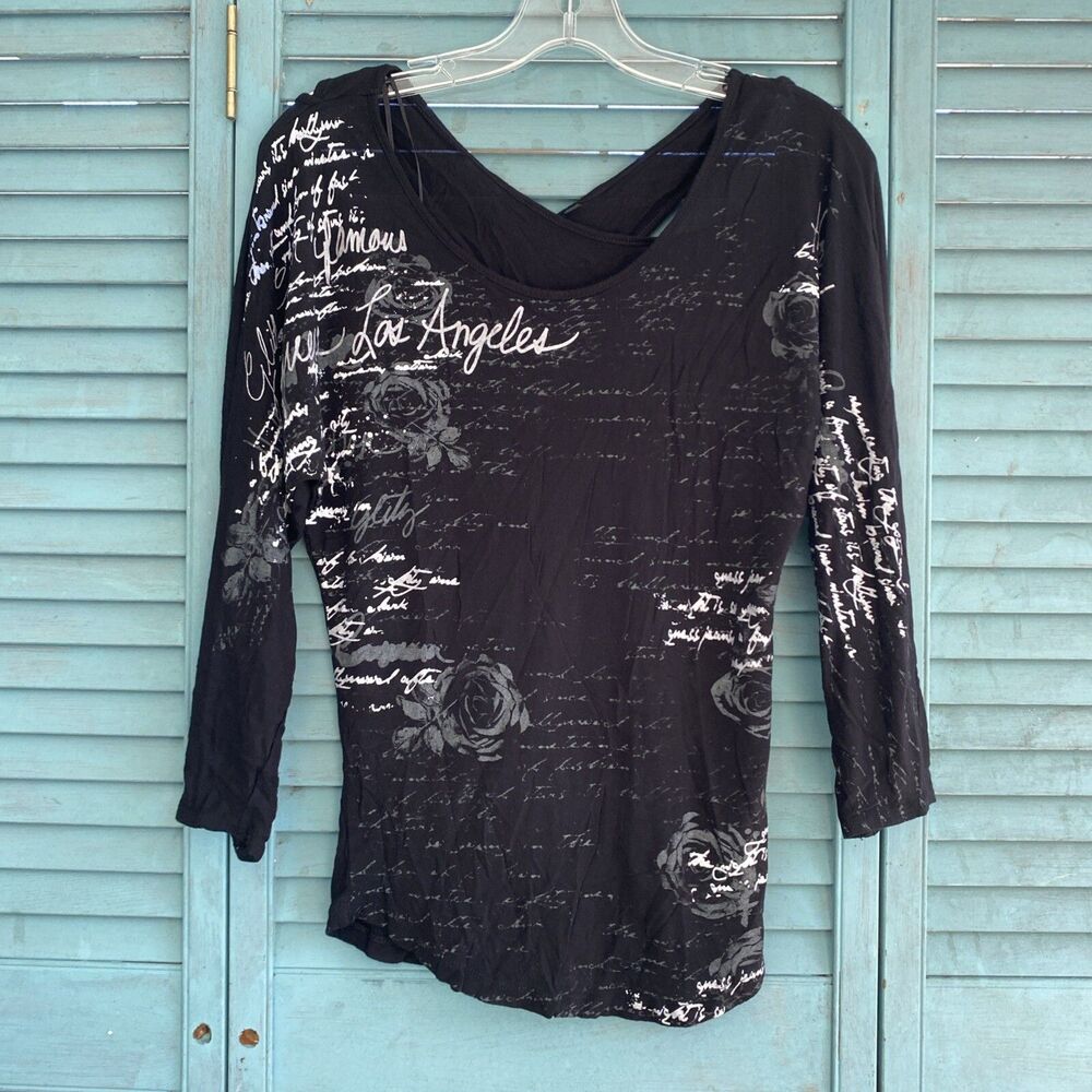 Guess Women's Open Back Blouse ~ Sz M ~ Black ~ 3/4 Sleeve